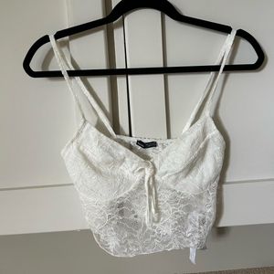 Bershka White Lace Crop Top