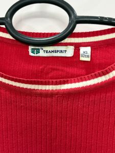 Red Ribbed T-Shirt with White Trim