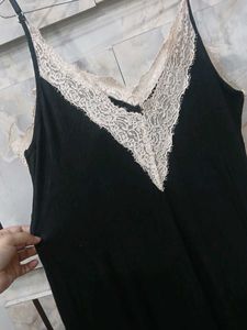 Black Lace Trim Slip Dress