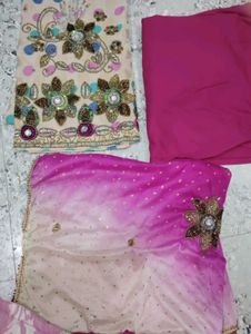 Embellished Cream Kurta Set with Pink
