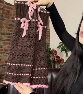 Pink tie crochet leg warmer