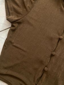 Brown Button-Up Cropped Top