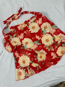 Red Floral Print Ruffle skirt