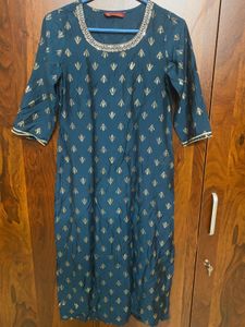 Teal Kurta with Gold Print