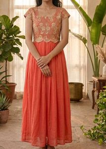 Elegant Coral Embroidered Gown( HIGH DISCOUNT)