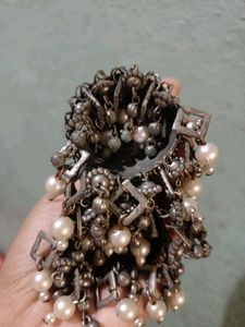 Oxidized Jhumka Earrings with Pearls