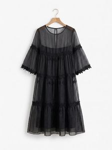 Elegant Black Sheer Tiered Dress