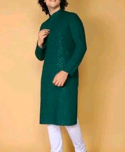 Men's Emerald dark Green Sequin Kurta
