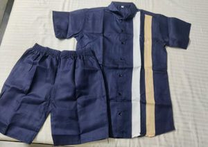 Men's Navy Blue Striped Short Set