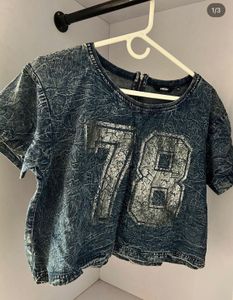 nuon Distressed Denim Crop Top "78"