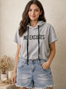 Grey "No Excuses" Hoodie Top