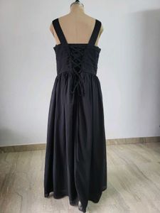 Elegant Black V-Neck Floor-Length Dress  Bust  44