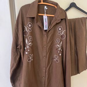 Embroidered Brown Co-ord Set