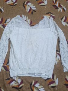 Pearl White Net Top With Smoth Sarton Linen