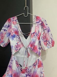 V-Neck Floral Puff Sleeve Mini Dress
