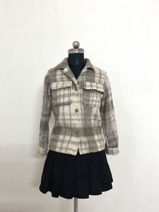 Vintage Brown Plaid Fitted Jacket