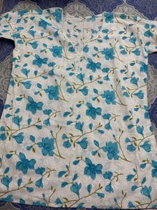 Charming Blue Floral Print  Short Kurti