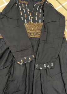 Elegant Black Kurta with Embellished Yoke😍
