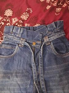 High-Waisted Paper bag Denim Jeans with Belt