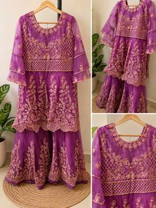 Stunning Purple Embroidered Lehenga Choli with pan