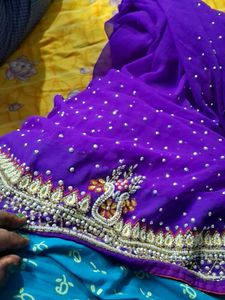 Elegant Purple Beaded Saree Border