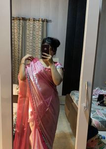 Elegant Pink Organza Saree