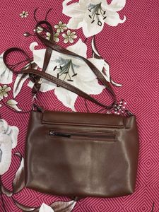 Brown Faux Leather Shoulder Bag with Bow