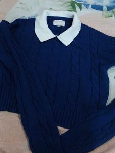 Navy Collared Knit Sweater