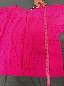 Bright Pink Eyelet Short Sleeve Top