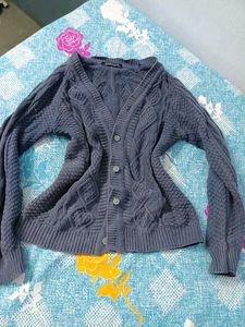Gray Cable Knit Cardigan