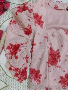 Pink Floral Square Neck Top