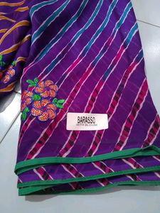 Purple Lehariya Saree With Unstitched Blouse
