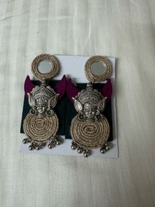 Unique Jute & Mirror Chandbali Earrings