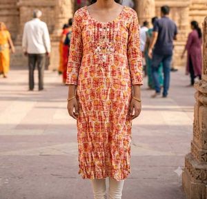 Elegant Printed Kurta with Embellished Neckline
