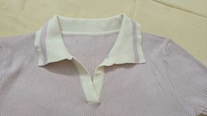 Lavender Ribbed Polo Crop Top