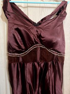 Elegant Brown Off-Shoulder Gown