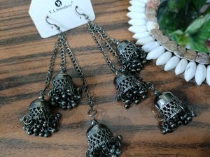 Elegant Oxidised Combo Jhumka Earrings