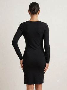 Black Long Sleeve Ruched Dress