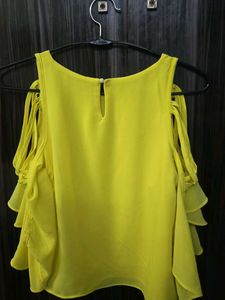 Yellow Cold Shoulder Ruffle Top