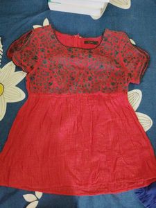 Red Printed Kurta Top