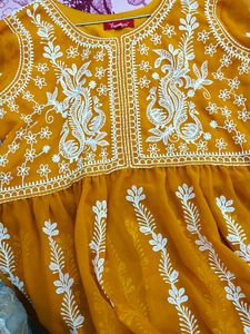 Beautiful Yellow Kurta with White Embroidery