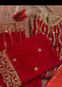 Red &amp; Gold Embroidered Anarkali Suit