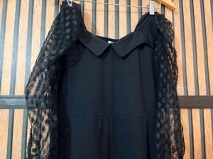 Black Dress with Sheer Polka Dot Sleeves