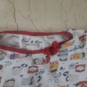 Pink &amp; Blue Cute Print Cotton Nighty For Kids