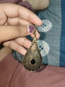 Boho Teardrop Earrings with Black Stone