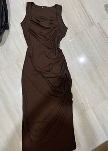 Chic Brown Ruched Maxi Dress