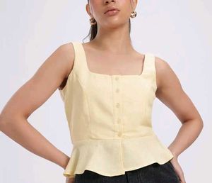 Cream Peplum Button-Up Top