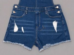 Distressed Denim Short Overalls