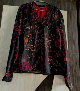 Chic Floral Print Sheer Blouse