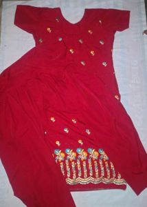 Red silk suit